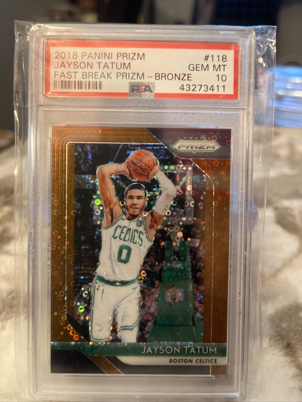 2018 Panini PRIZM JAYSON TATUM PSA 10 FAST BREAK PRIZM-BRONZE NUMBERED 9/20