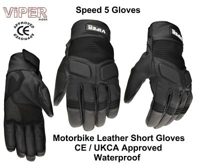 Viper Speed 5 CE Approved Motorrad Leder Wasserdicht Enduro Warm Handschuh Schwarz