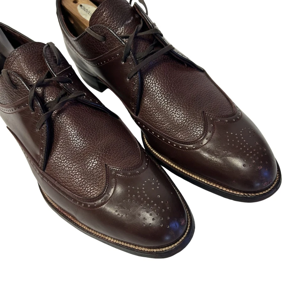 Zapato de vestir vintage años 50 Stacy Adams hecho a mano cuero marrón brogue punta de ala Oxford Foto 3 de 4