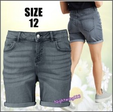TU Size 12 Faded Black Grey Denim Boyfriend Shorts Denim Turn Up Or Down Comfort