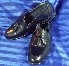 J C PENNEY MENS SHOE STAFFORD KILTED TASSEL LOAFER 10 M BLACK USA MADE