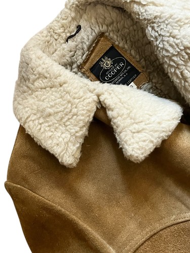 Cooper Vtg Genuine Leather Sherpa Lined Jacket Coat Size 38 S/M Beige Natural US - Picture 9 of 14