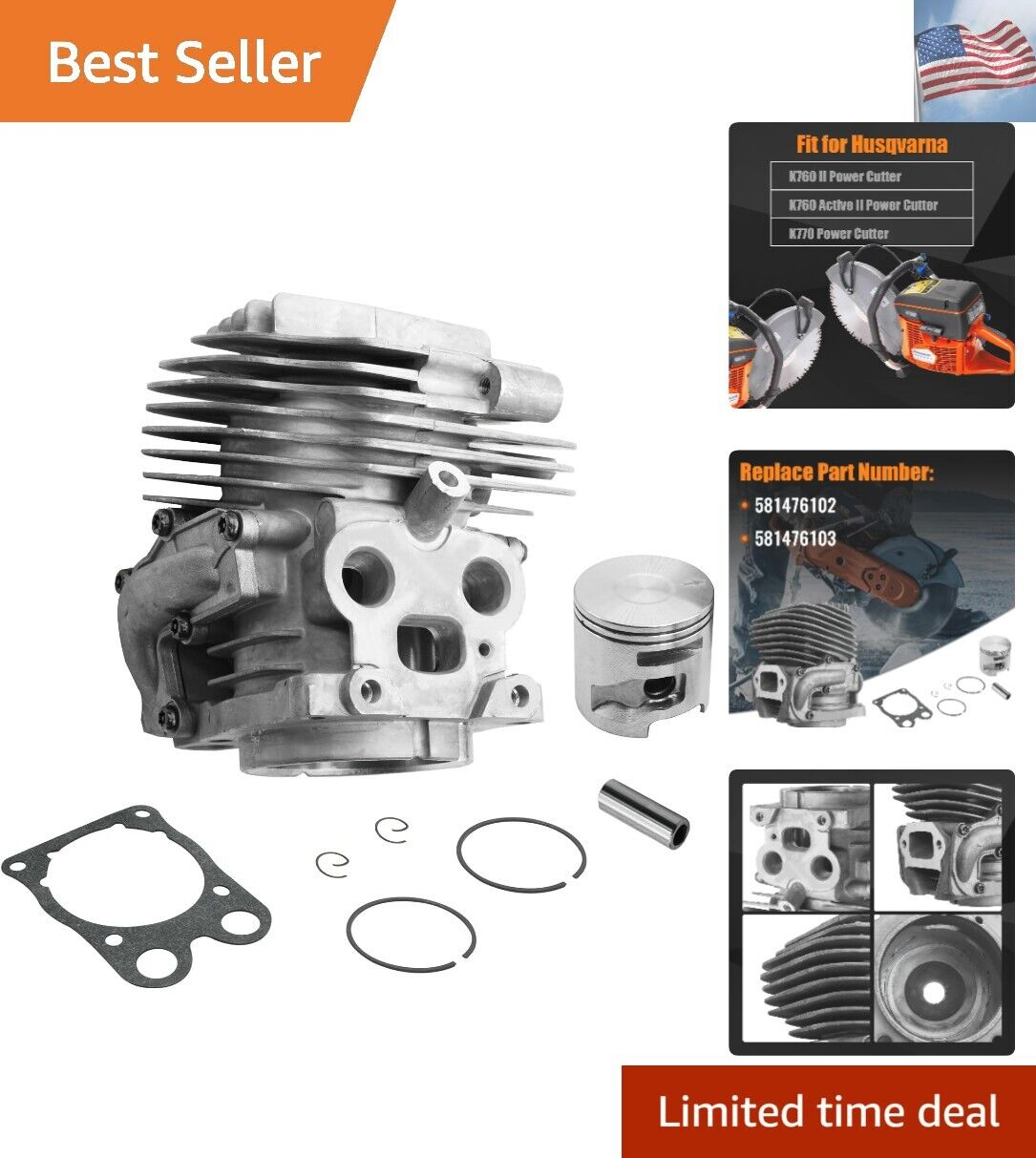 51MM Cylinder Piston Overhaul Kit for Husqvarna Power Equipment 581476103