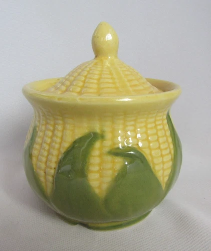 VINTAGE SHAWNEE POTTERY YELLOW AND GREEN CORN COVERED SUGAR BOWL NO.78