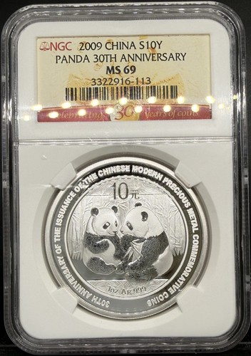 2009 20 Yuan China 1 Oz Silver Panda 30th Anniversary NGC MS69
