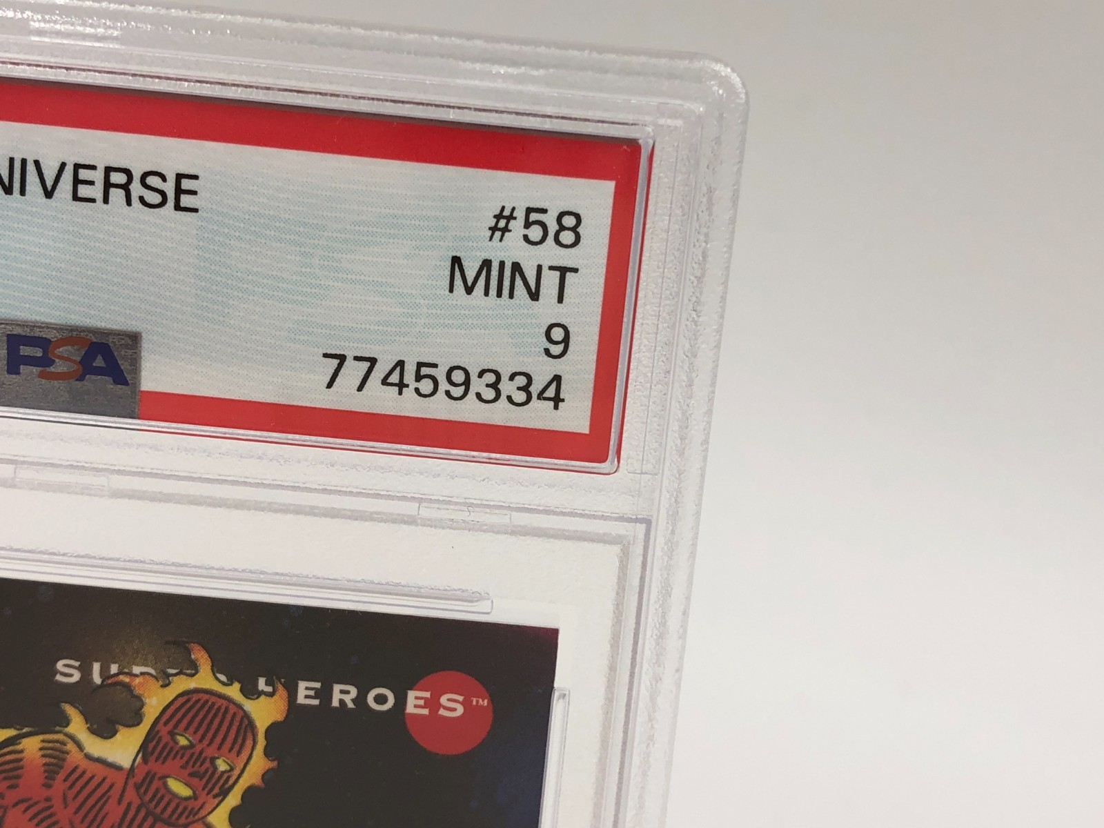 1992 MARVEL UNIVERSE trading card HUMAN TORCH #58 MARVEL MCU graded PSA MINT 9 view 8