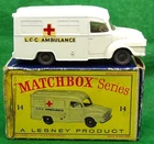 LESNEY MATCHBOX NO. 14 BEDFORD LOMAS AMBULANCE - BOXED ULTRA RARE VERSION