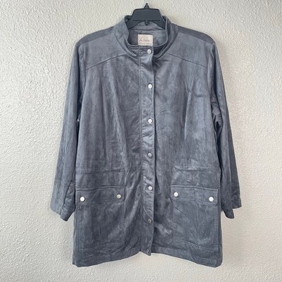 Linea by Louis Dell Olio Faux Suede Jacket Plus 3X Gray Snap Front Minimalist
