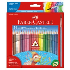 Faber Castell Grip Watercolor Pencils 24 Count with Brush Non Toxic Ergonomic