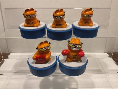 Garfield Bully Jim Davies 5 x Figur 80er Jahre Sockel (ehemals Stempel) blau