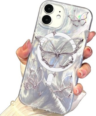Compact Case for iPhone 11 Shiny Silver Butterfly Design Cute Soft Slim TPU Cove