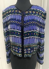 Stunning Vintage Beaded Blue Silk Jacket Niteline by Della Roufogali
