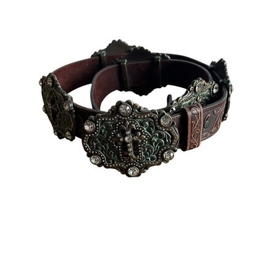 Tony Lama Brown Tooled Leather Swarovski Crystals Concho  display picture 1