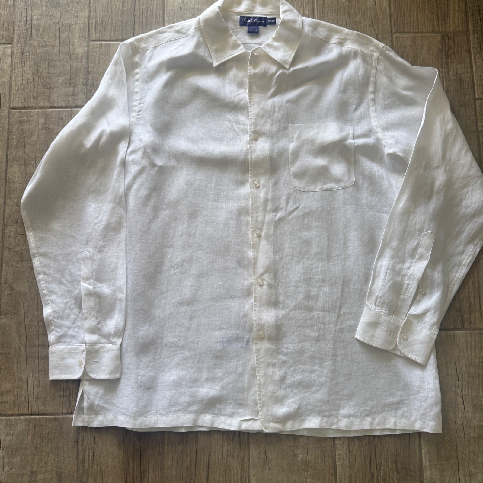 Ralph Lauren Purple Label Mens XL White Linen Button Down Shirt Made in Italy