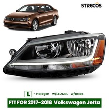 Halogen Headlight For Volkswagen Jetta 2017-2018 W Led Drl Left Side Chrome