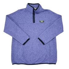 LL Bean Sweater Fleece Girls Large Purple Snap Button Pullover Youth Sweatshirt