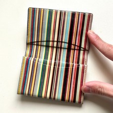 Paul Smith Authentic Leather Business Card Holder Card Case Multi-Stripe Black