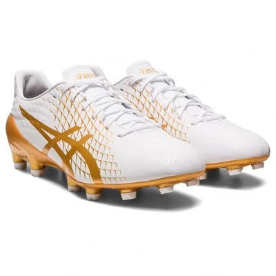 ASICS Menace 4 Rugby Shoes White Pure Gold 2E Sizes 24-29 cm From