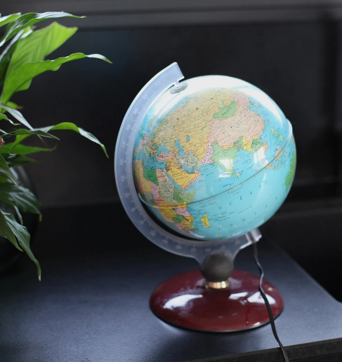 Jouet Ancien En Tôle – Globe Terrestre Mappemonde, Angleterre 1940, Boîte D'origine