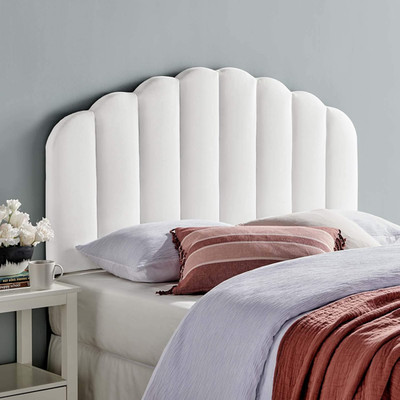 Elegant White Velvet Channel Tufted Full/Queen Headboard by