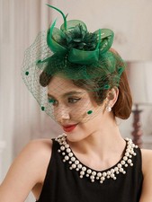 Green Vintage Mini Pillbox Hat With Veil One Size
