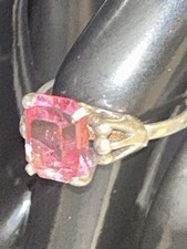 Vintage Sterling Silver Rose Quartz Gem Stone Ring Sz 7.5