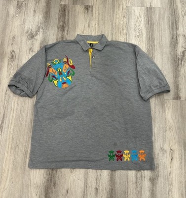 Y2K Jafari Gray Embroidered Graphic Polo Shirt Mens XL Streetwear