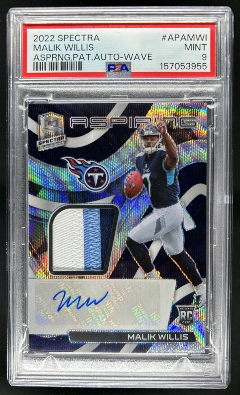 2022 Panini Spectra Malik Willis Aspiring Patch Auto RC Wave #/25 Titans PSA 9