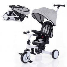 8-in-1 Toddler Trike w/Removable Adjustable Canopy Push Handle Safety Harness