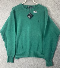 Vintage 90s Polo Ralph Lauren Knit Ribbed Sweater Green blue Pony Men  s XL