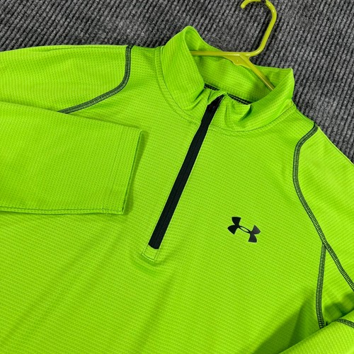 Under Armour Pullover Shirt Mens Large Neon Green 1/4 Zip Cold Gear Fitted