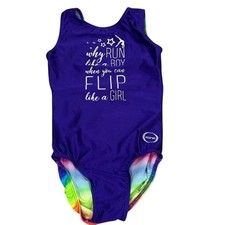 Ozone AS Rainbow Gymnastics Leotard "Why Run Like A Boy When You Can Flip Like A
