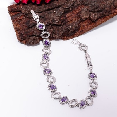 Purple Amethyst 925 Sterling Silver Adjustable Bracelet 7-8'' B130525