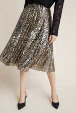 Anthropologie Maeve Orleans Sequin Skirt Med NWT Carbon Silver Gold Party Glam