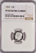 1963 Roosevelt Dime Proof NGC PF 69 ULTRA CAMEO PR69DCAM Frosty Coin 10C