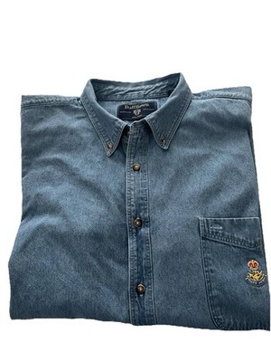 Vintage Ruff Hewn Shirt Mens 3XG Denim Blue Long Sleeve