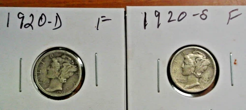 1920 D & 1920 S Mercury Dime - FINE