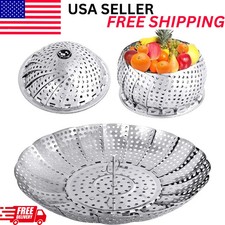 Veggie Vegetable Steamer Basket, Folding Steaming Basket, Metal Stainless Steel