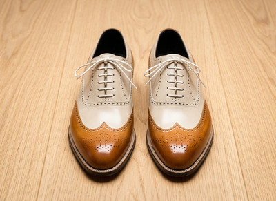 Neu Herren Handgefertigt Zweifarbig Orange Hellbraun Creme Leder Formell Leder Oxford Schuhe