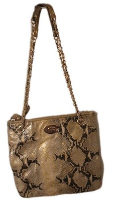 DKNY Snake Print Leather Crossbody Shoulder Bag with Gold Chain Handle