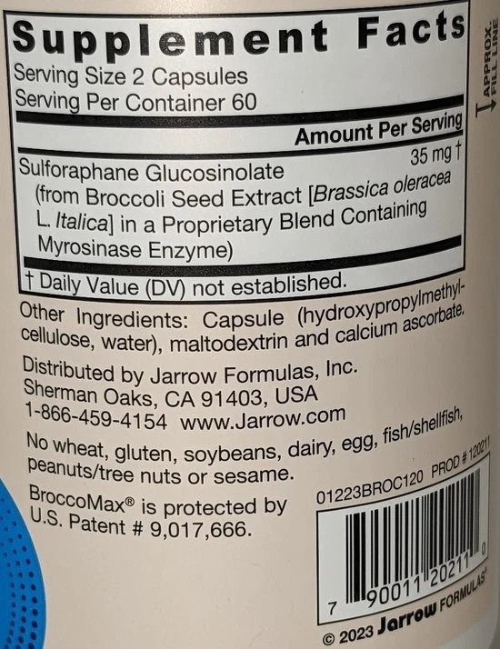Jarrow Formulas Broccomax Suplementos Nutricionales, Ayuda en la Replicación Celular a Foto 3 de 3