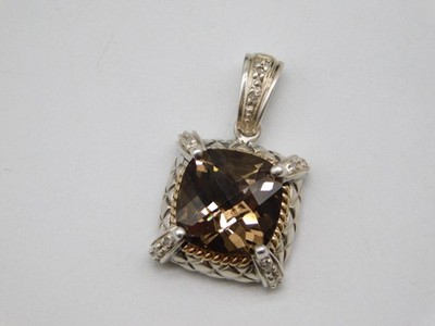 DESIGNER ANHÄNGER STERLINGSILBER 14 K GOLD DIAMANT RAUCHQUARZ STEIN