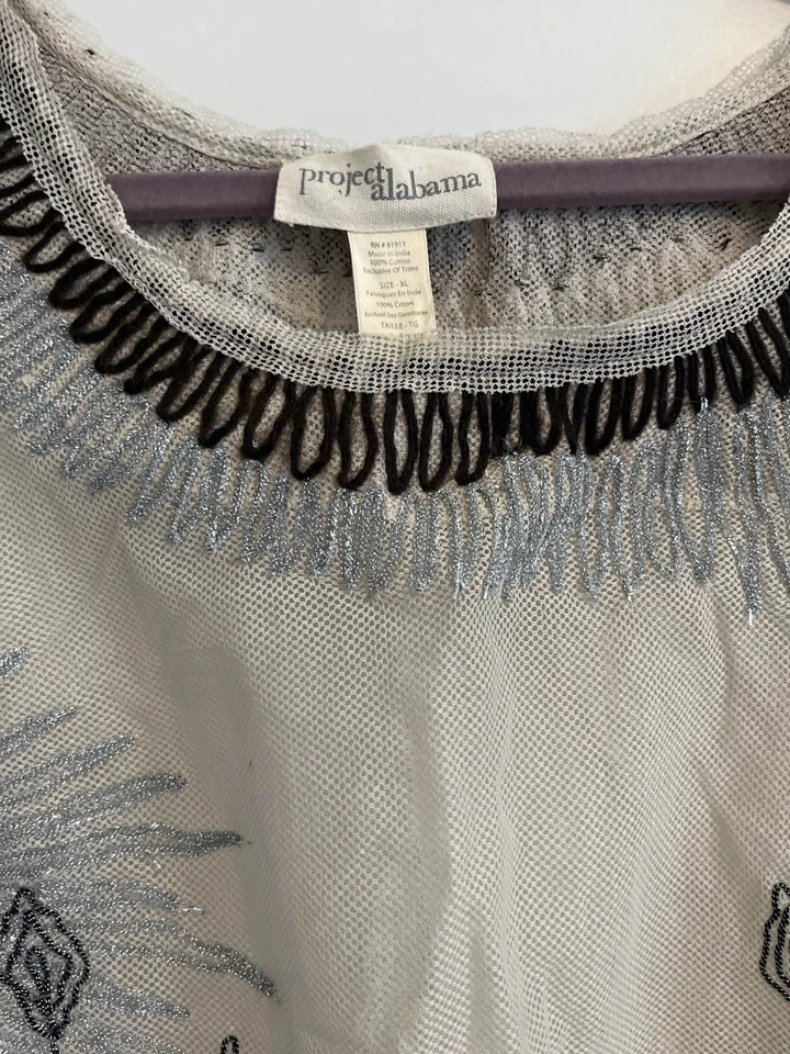 Project Alabama Embroidered Beaded Sheer Floral Cotton Ivory Tank - Image 4 of 4