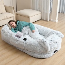 Human Dog Bed Fits You and Pets for People Doze Off, Washable Faux Fur Nappin...