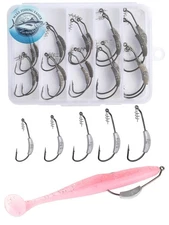 25 Weighted Swimbait Hooks, Saltwater Weedless for Bass, 5 Sizes 1/0-5/0