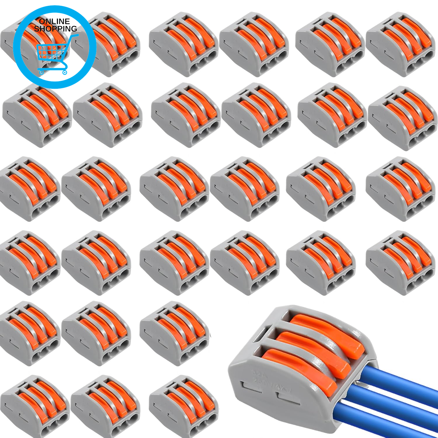 30Pcs Wire Connectors, Electrical Connector Blocks, 3 Way Compact Cable Terminal