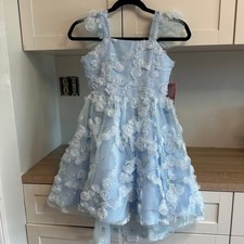 Rare Editions Girls Party Dress Sz 8 Blue 3D Rosette Floral Sequins Formal