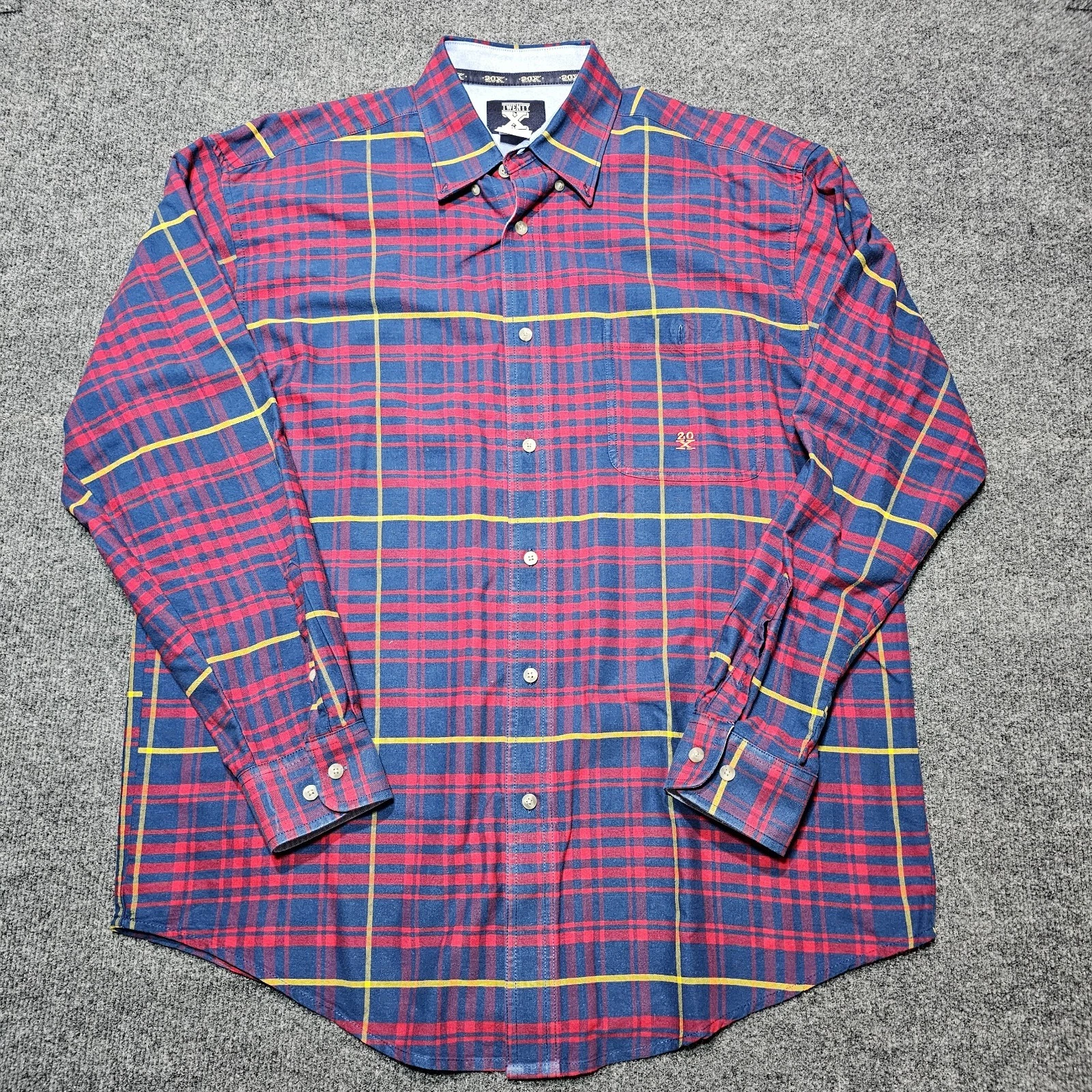 Wrangler 20X Shirt Mens LRG Blue Red Plaid Button Up Long Sleeve Western Cowboy