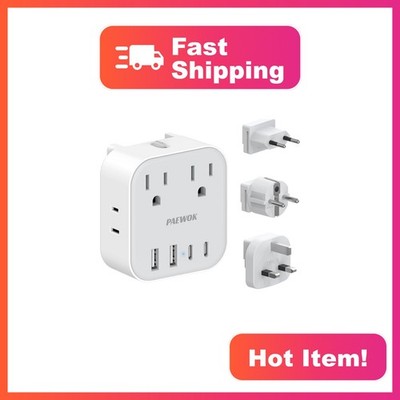 PAEWOK World Adapter Set Type C G E F 4USB 2USB C