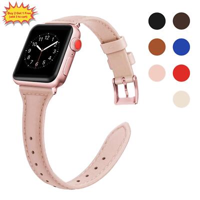 Genuine Leather Slim Strap Band For Apple Watch Series - Main Image